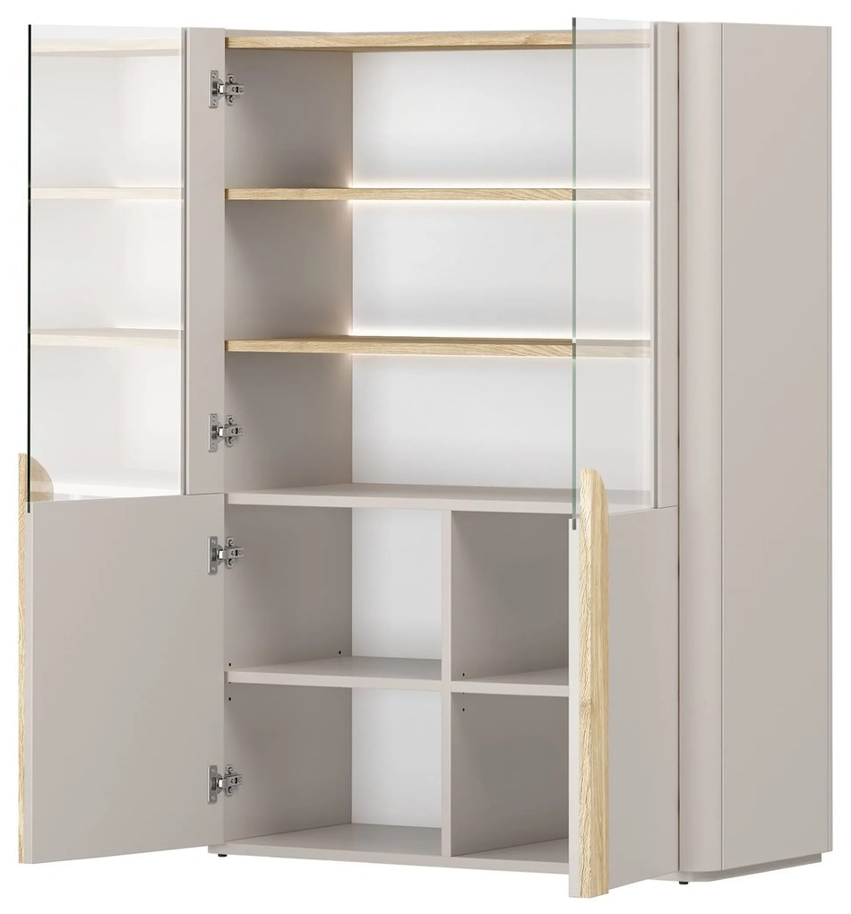 Vitrină Amilio 100 cm - cashmere / stejar uleiat / mânere stejar deschis