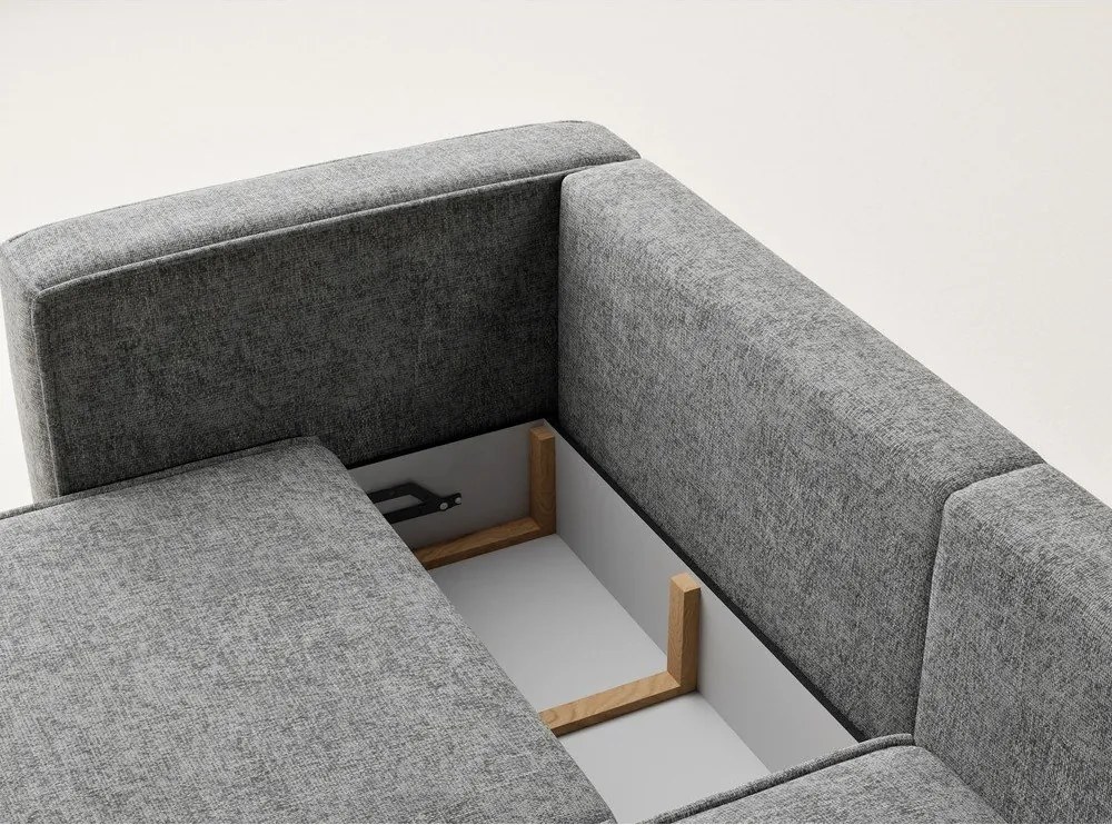 Colțar gri extensibil/cu spațiu de depozitare cu tapițerie din chenille (cu colț pe partea dreaptă/cu șezlong) Velto – Maison de Rêve