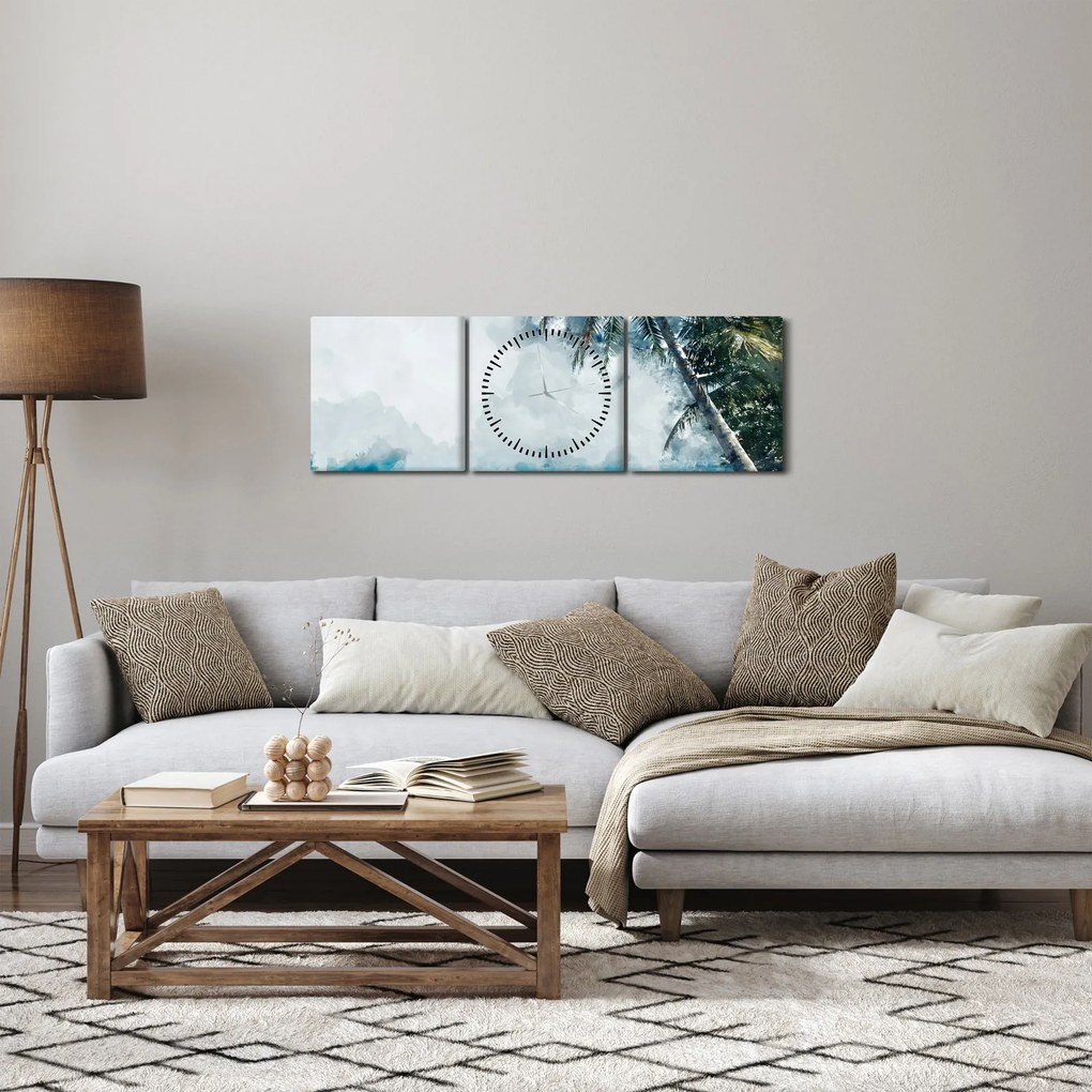 Tablou - Palmier lângă mare (cu ceas) (90x30 cm)