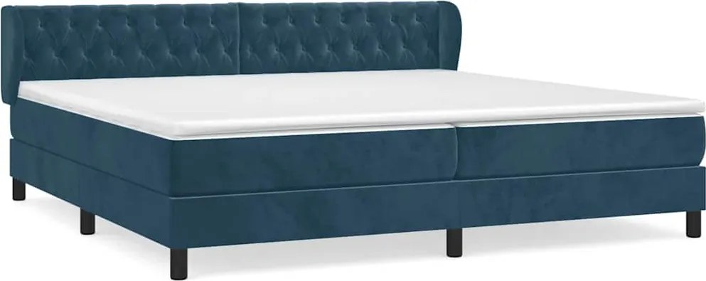 vidaXL Pat box spring cu saltea, albastru închis, 200x200 cm, catifea