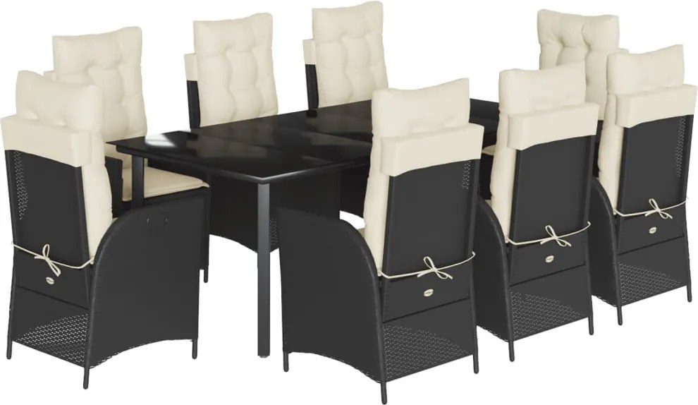 vidaXL Set mobilier de grădină cu perne, 9 piese, negru, poliratan