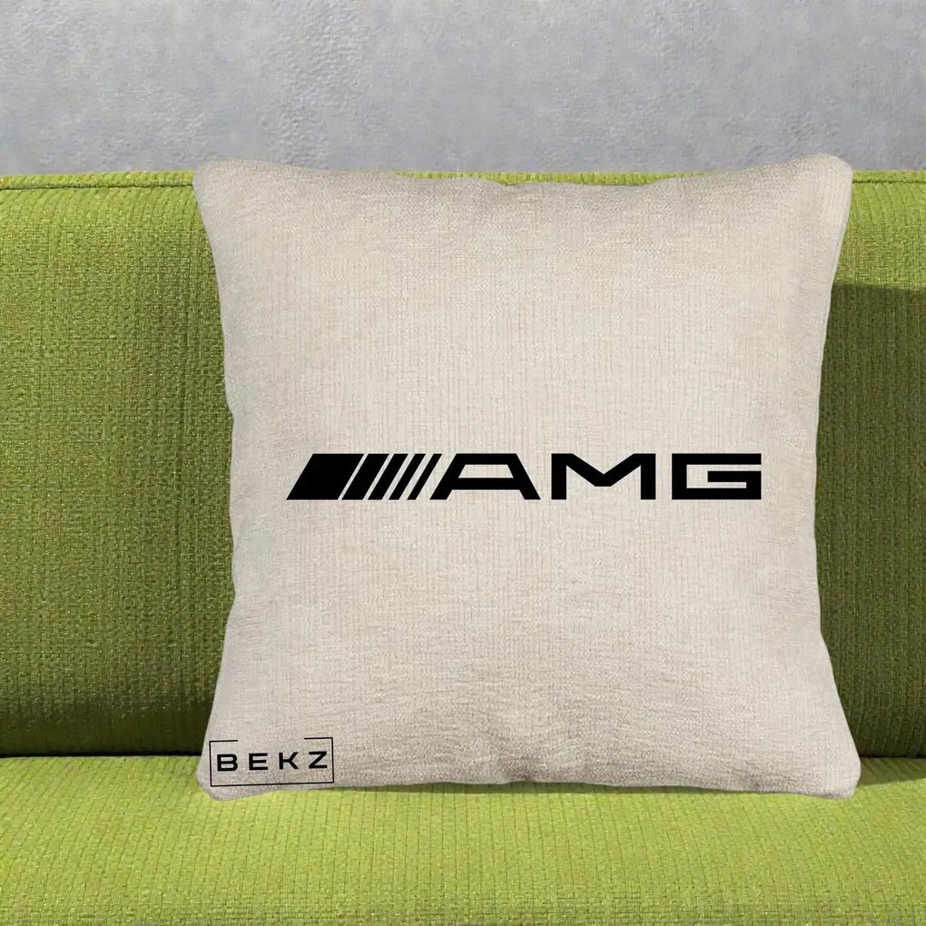 Perna Personalizata cu emblema Mercedes-AMG, 40x40 cm, Bej Canapea, Husa Detasabila, Perna Inclusa, BEKZ®