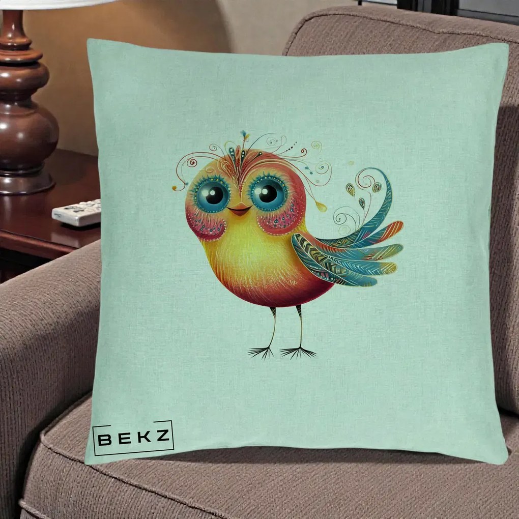 Perna Decorativa Pasare Vibranta cu Aripi Ornamentale, 40x40 cm, Verde Menta, Husa Detasabila, Perna Inclusa, BEKZ®