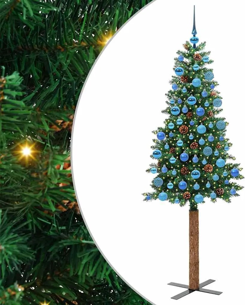 vidaXL Brad de Crăciun subțire Verde 180 cm PVC și lemn de PIN masiv