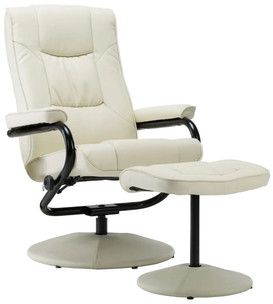249299 vidaXL Fotoliu TV cu taburet, crem, piele ecologică