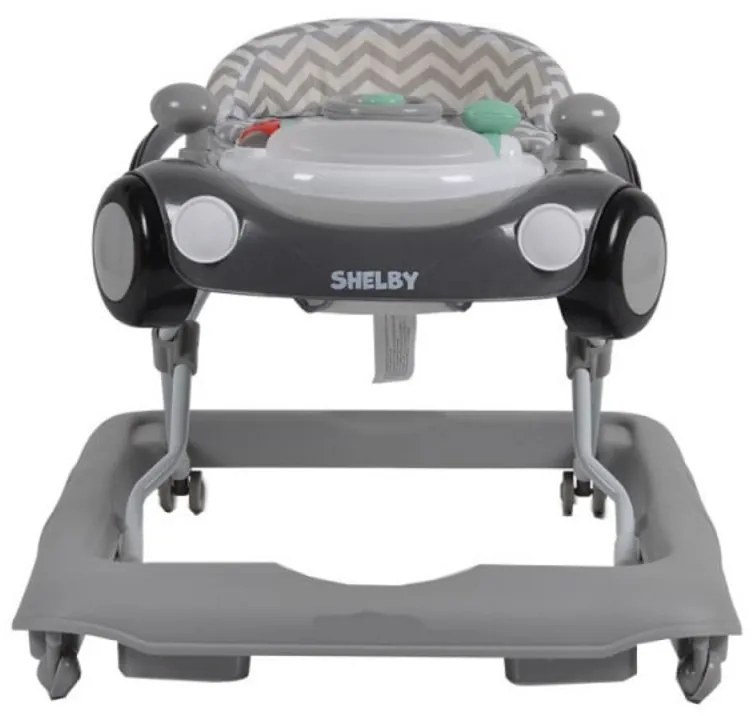 Premergator Reglabil in 3 Trepte NOVOKIDS™ Shelby Mini Car , Roti silentioase, Pliabil, 8 Roti, Cu Melodii si volan, Model Masinuta, Gri