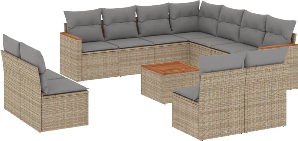 vidaXL Set canapele de grădină, 12 piese, cu perne, bej, poliratan