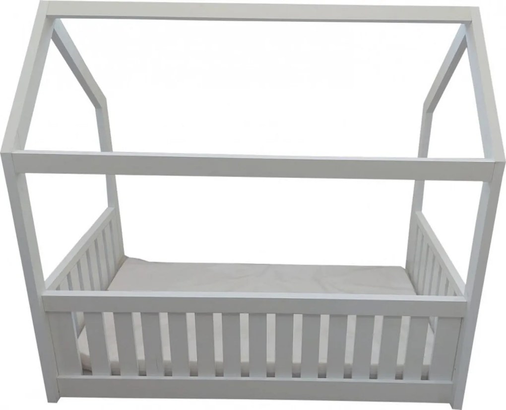 Pat tip casuta pentru copii NOVOKIDS™ Lovely Little House, 160x80 CM, Set cu Saltea din Spuma MATSEN® 10 CM Inclusa, Pal 18 mm, Margini anti-lovire,