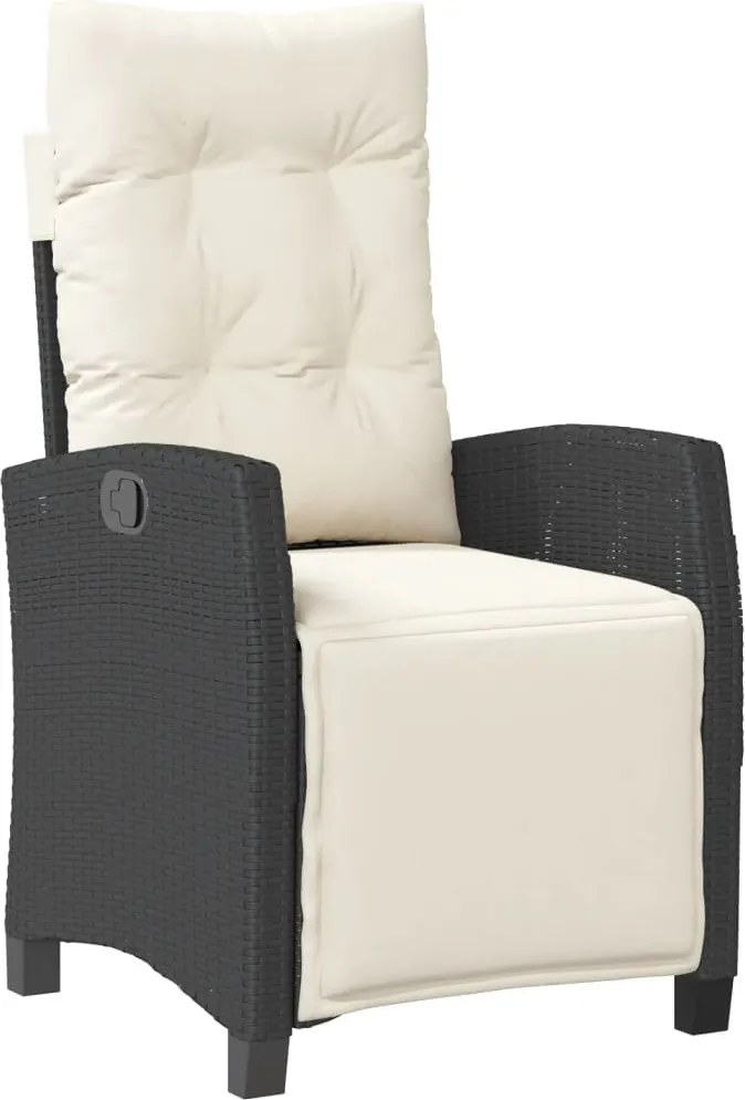 vidaXL Scaun de grădină rabatabil cu suport picioare, negru, poliratan