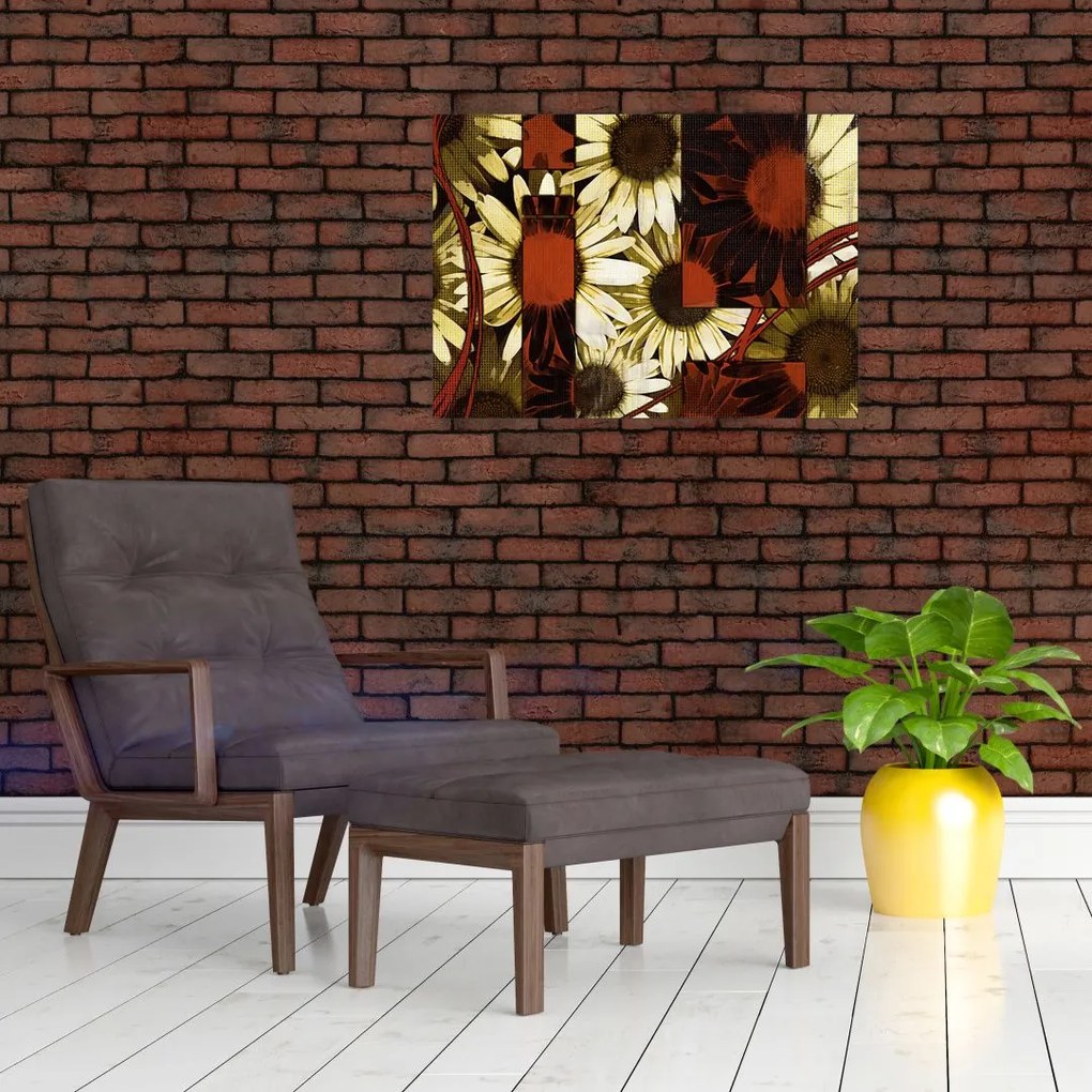 Tablou pe sticlă cu flori (70x50 cm)