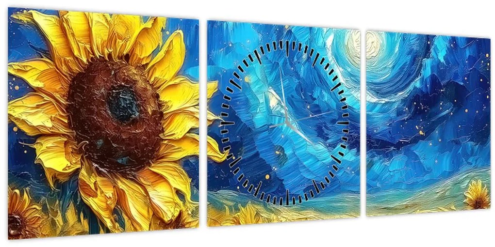 Tablou - Pictura floarea-soarelui (cu ceas) (90x30 cm)