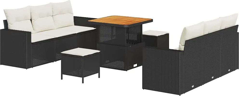 vidaXL Set de canapele pentru grădină cu pernă 9 pcs negru și crem