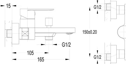 Aqualine - Baterie de cadă DAPHNE, crom lucios