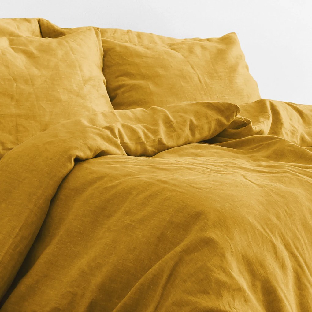 Goldea lenjerie de pat exclusivă din in - muştar 140 x 200 și 50 x 70 cm