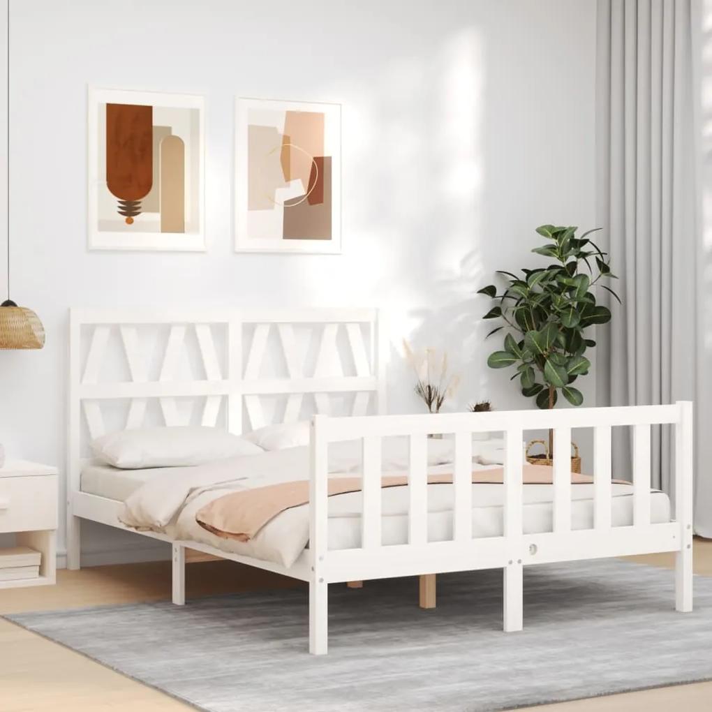 3192472 vidaXL Cadru de pat cu tăblie, 140x190 cm, alb, lemn masiv