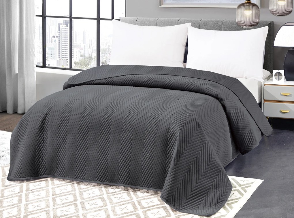 Cuvertura de pat din catifea gri inchis cu model ARROW VELVET Dimensiune: 220 x 240 cm