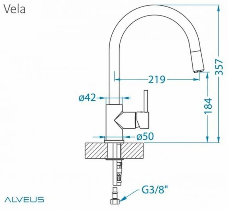 Baterie chiuveta bucatarie crom cu dus extractibil Alveus Vela P