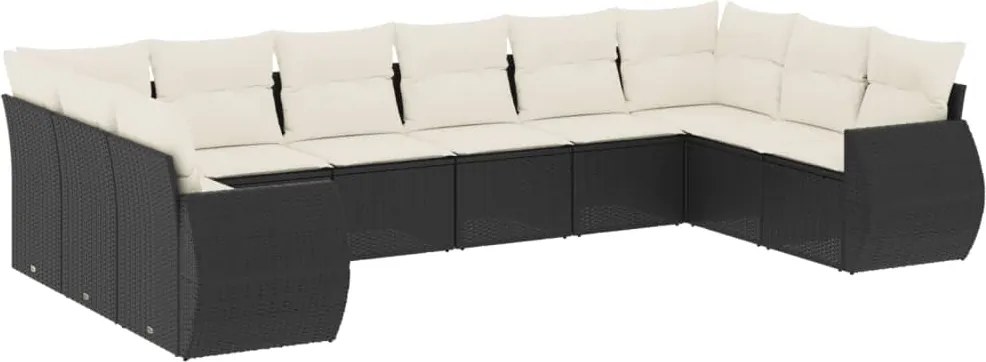 vidaXL Set canapele de grădină cu perne, 10 piese, negru, poliratan