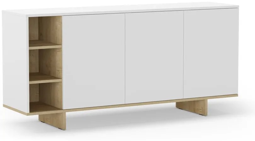 Comodă albă joasă cu aspect de lemn de stejar 170x80 cm Cequoia – Marckeric