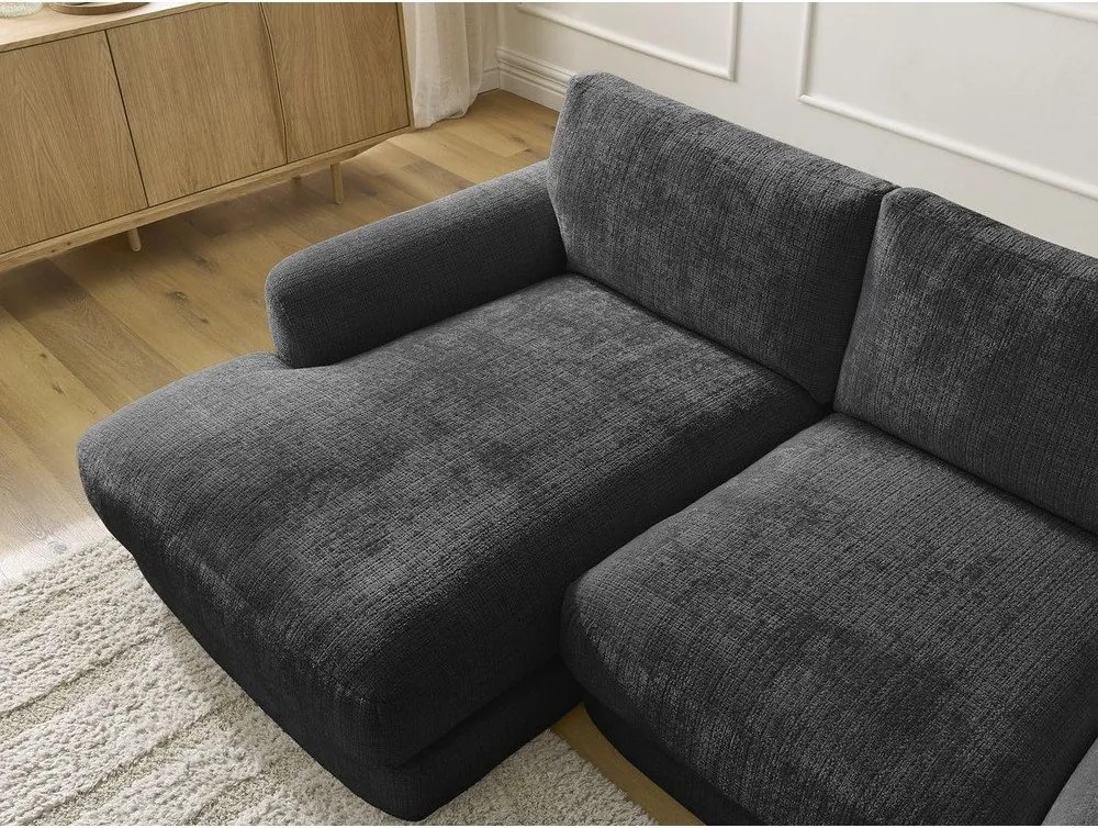 Colțar negru cu tapițerie din chenille (cu colț pe partea stângă/cu șezlong) Leonore – Bobochic Paris