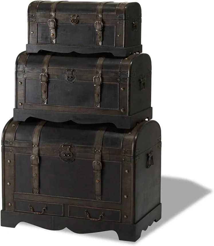Set 3 cutii din lemn decorative Furnhouse Trunks Shadow