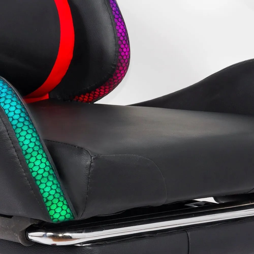 Scaun de gaming cu masaj și iluminare RGB din piele ecologică OFF 303 roșu cu negru