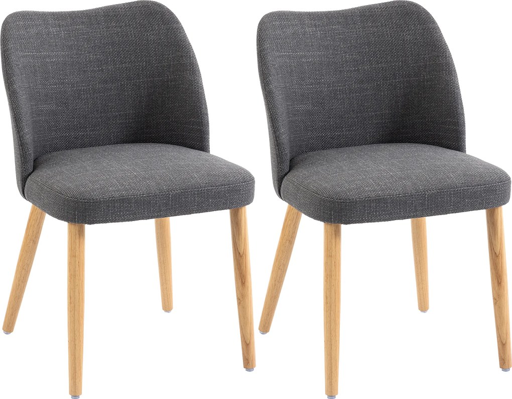 HOMCOM Set 2 Scaune Moderne cu Tapițerie din In, Șezut Confortabil, Spătar Curbat, Picioare din Lemn, Asamblare Ușoară pentru Bucătărie, Cameră, Living. | Aosom Romania