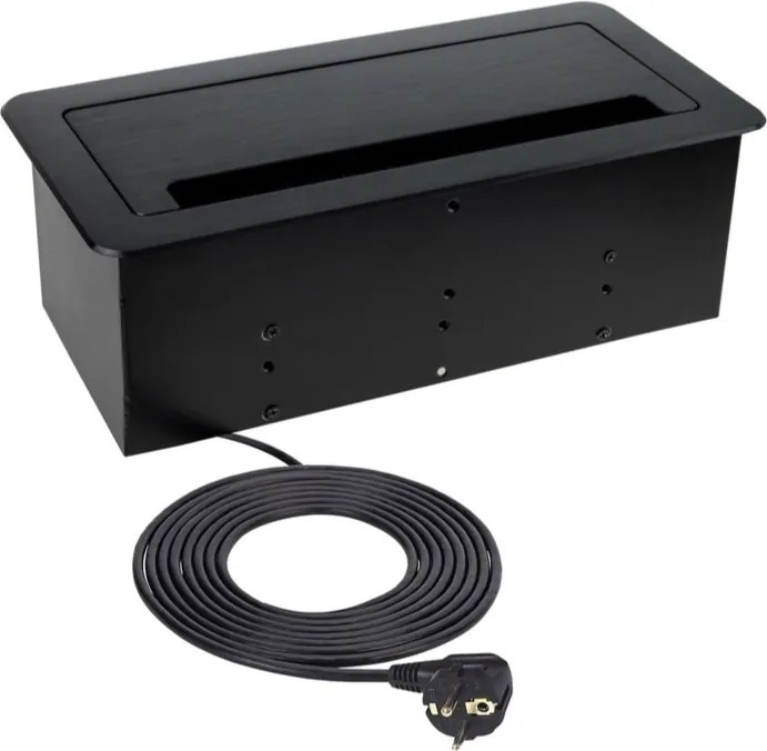 Priza incorporabila in blat Inbox Design Light, 2 prize Schuko, USB A + C, HDMI, RJ45, negru, 271 x 136 mm Otel Aluminiu, Negru, L:271 mm; l:136 mm;