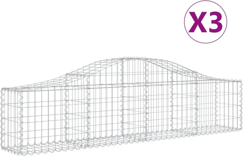 vidaXL Coșuri gabion arcuite 3 buc, 200x30x40/60 cm, fier galvanizat