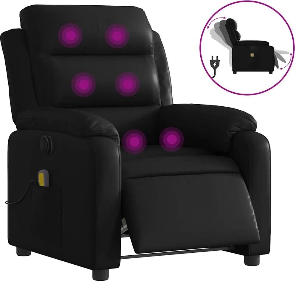 vidaXL Fotoliu electric de masaj rabatabil, negru, piele ecologică
