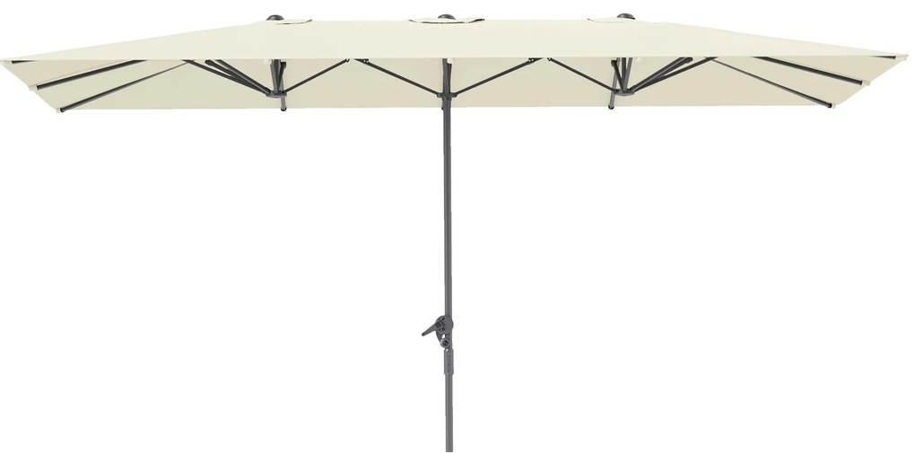 Outsunny Umbrelă dublă, 451 x 264 cm Umbrelă cu sistem de manivelă, 12 bale metalice, Stâlp din aluminiu, Crem | Aosom Romania