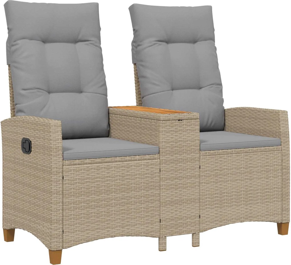 vidaXL Bancă reclinabilă cu masă Beige și gri deschis poliratan