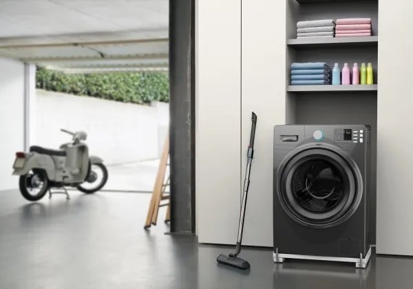 Meliconi 656149 - Suport anti-vibrații pentru mașina de spălat cu roți extensibile, 47 cm, alb