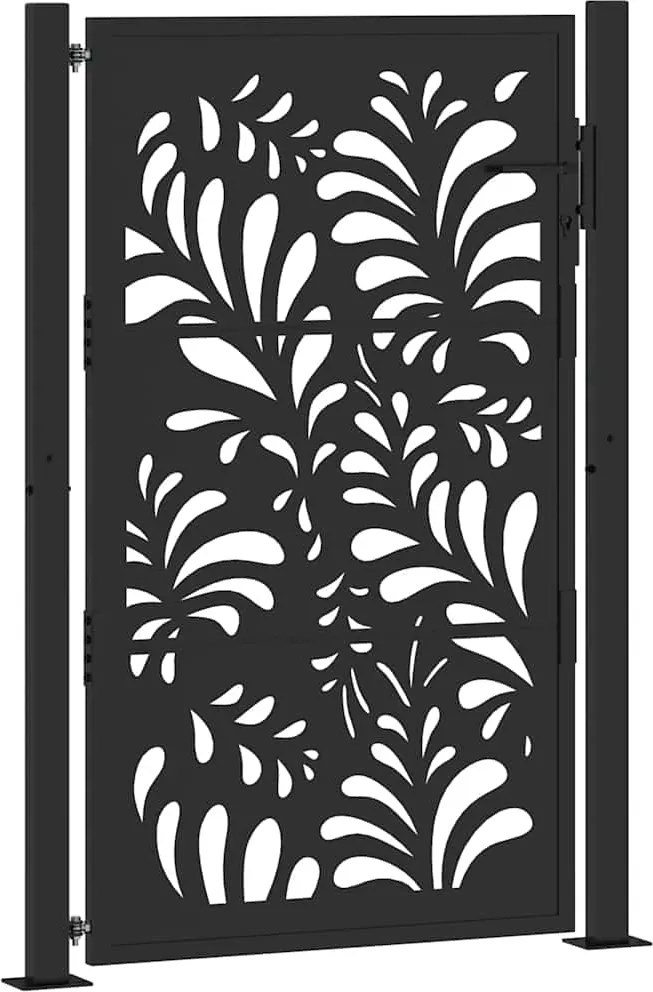 vidaXL Poartă de grădină neagră 100x150 cm, model ondulat din oțel