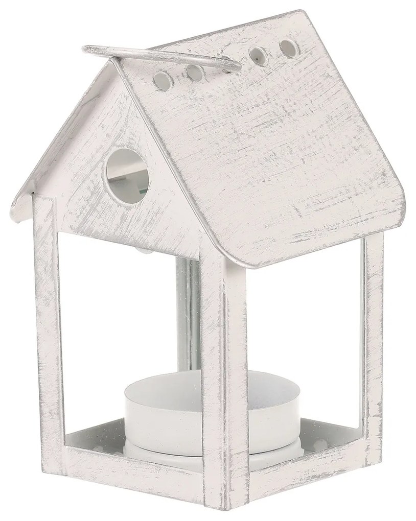 Alfalfa Birdhouse metalic, alb, 11 cm