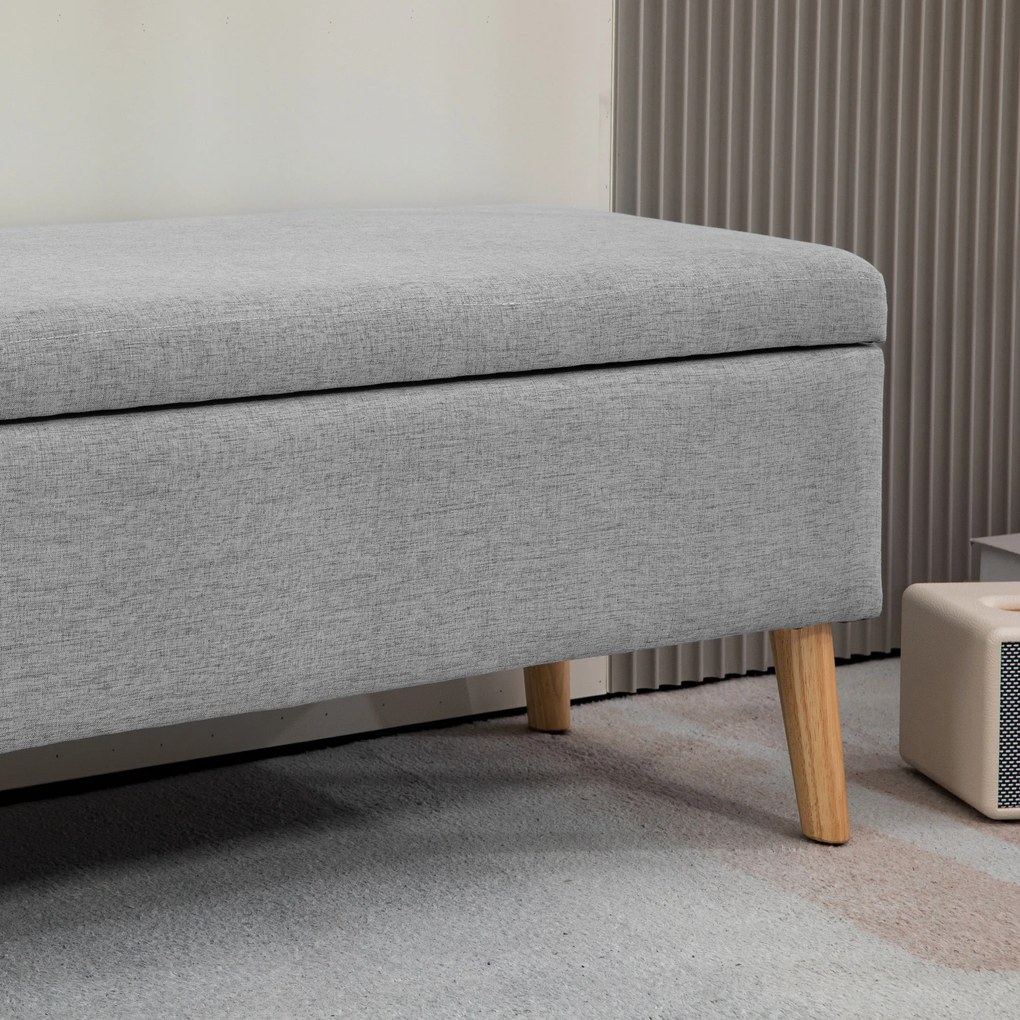 HOMCOM băncuță tapițată cu spațiu de depozitare, material textil tip in, picioare de lemn, capacitate 220 kg, 110x39x45 cm, gri | Aosom Romania