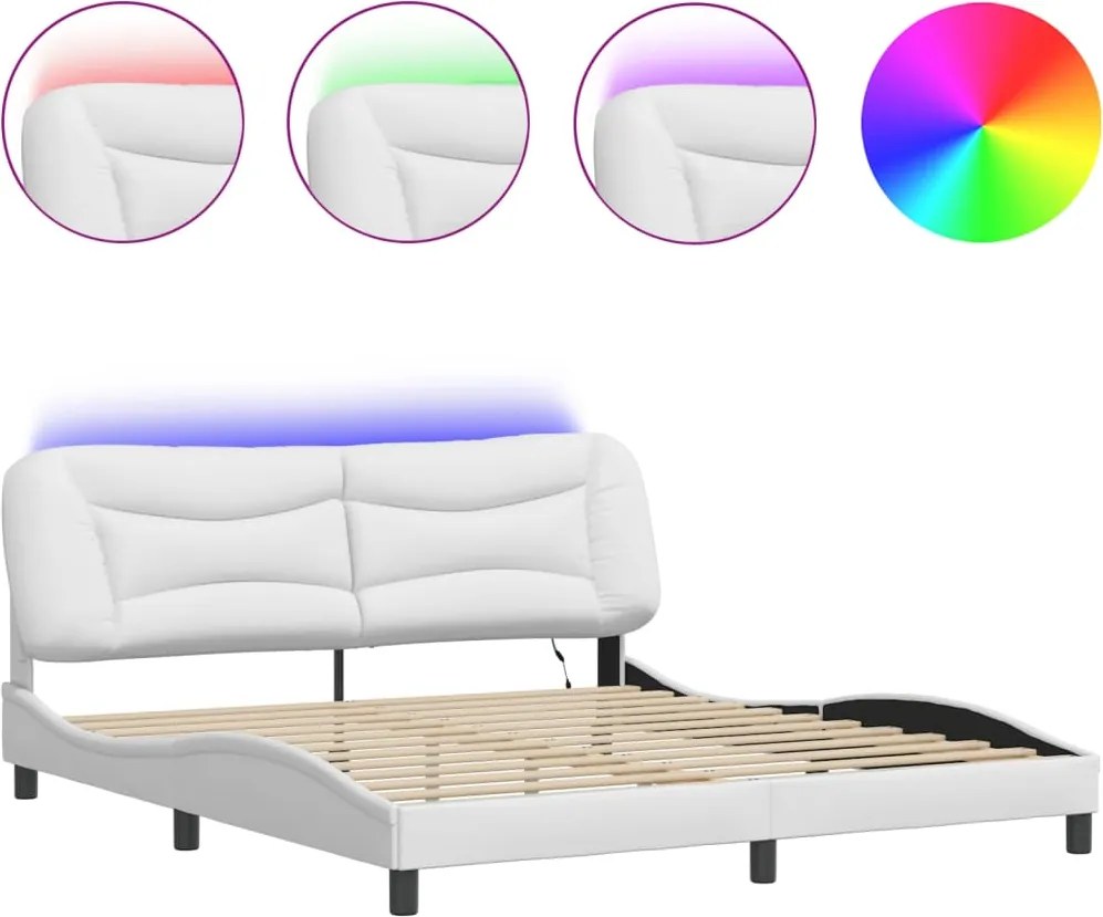 vidaXL Cadru de pat cu LED fără saltea, Hvar, alb, 180x200 cm