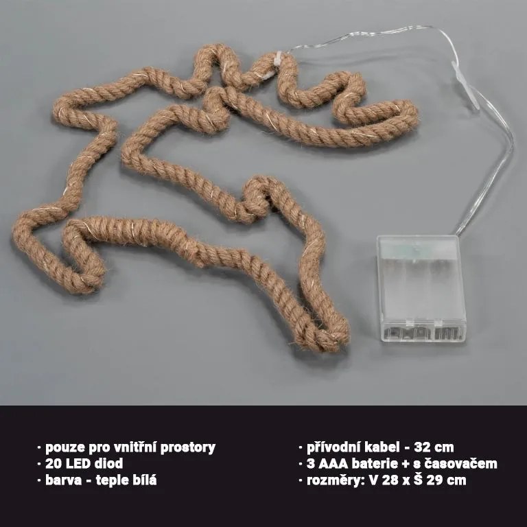 Decorațiune de Crăciun ren 28 x 29 cm, 20 LED-uri, alb cald