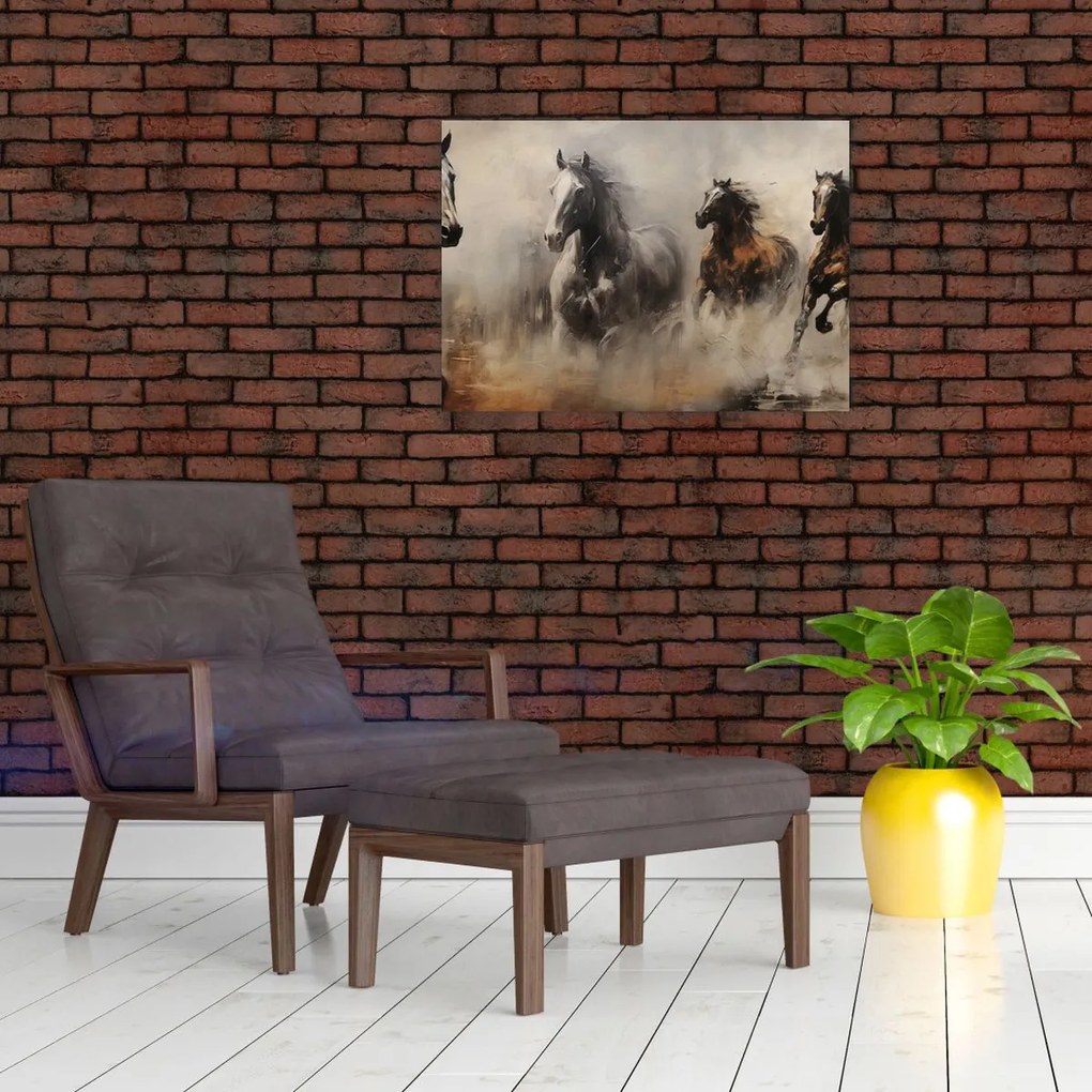 Tablou pe sticlă - Pictură în ulei de cai (70x50 cm)