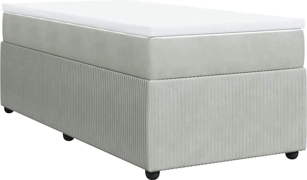vidaXL Pat box spring cu saltea, gri deschis, 90x200 cm, catifea