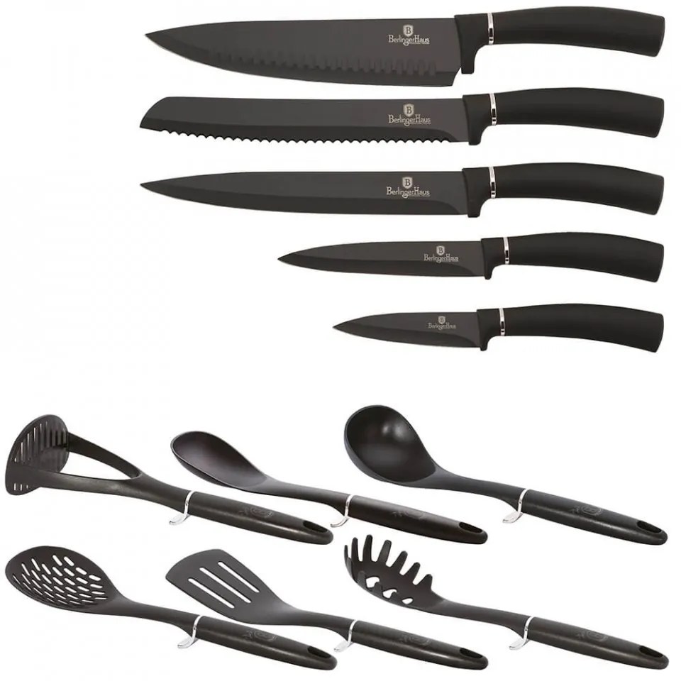 Set cutite otel inoxidabil si ustensile de bucatarie (12 piese) Black Royal Collection Berlinger Haus BH 6253