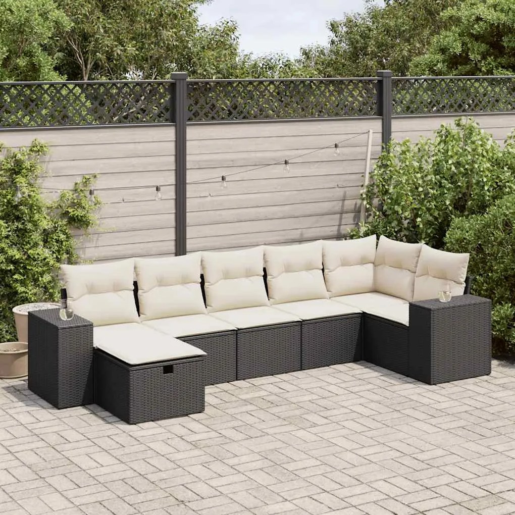 vidaXL Set canapele de grădină cu perne, 7 piese, negru, poliratan