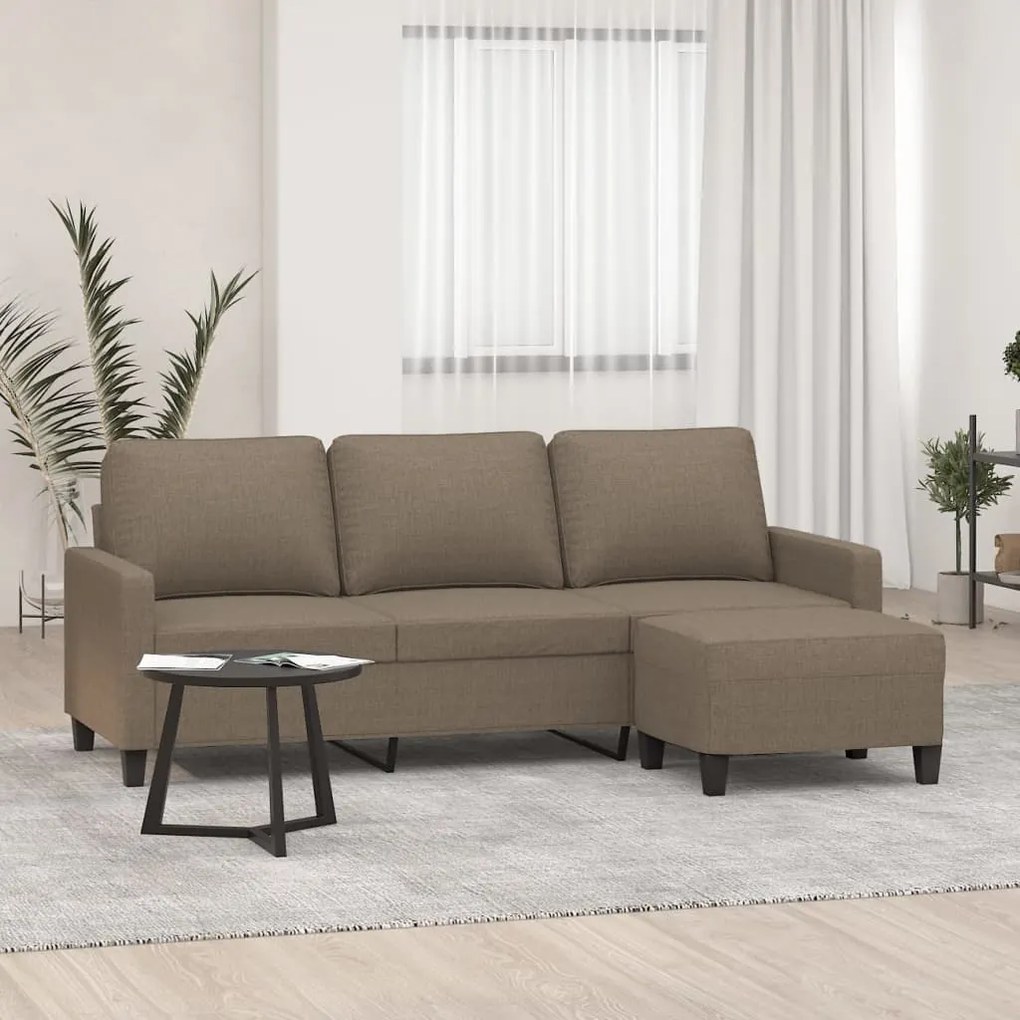 3153374 vidaXL Canapea cu 3 locuri și taburet, taupe, 180 cm, material textil