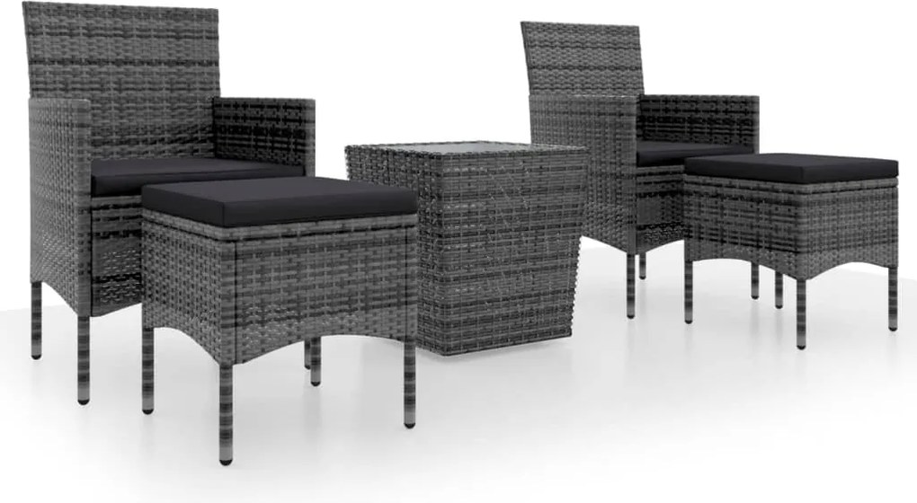 vidaXL Set mobilier de grădină, 3 piese, gri, poliratan și sticlă