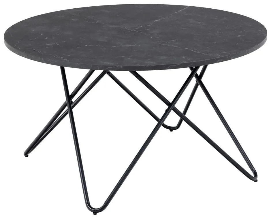 Măsuță de cafea neagră rotundă cu blat cu aspect de marmură ø 80 cm Wyre – Actona