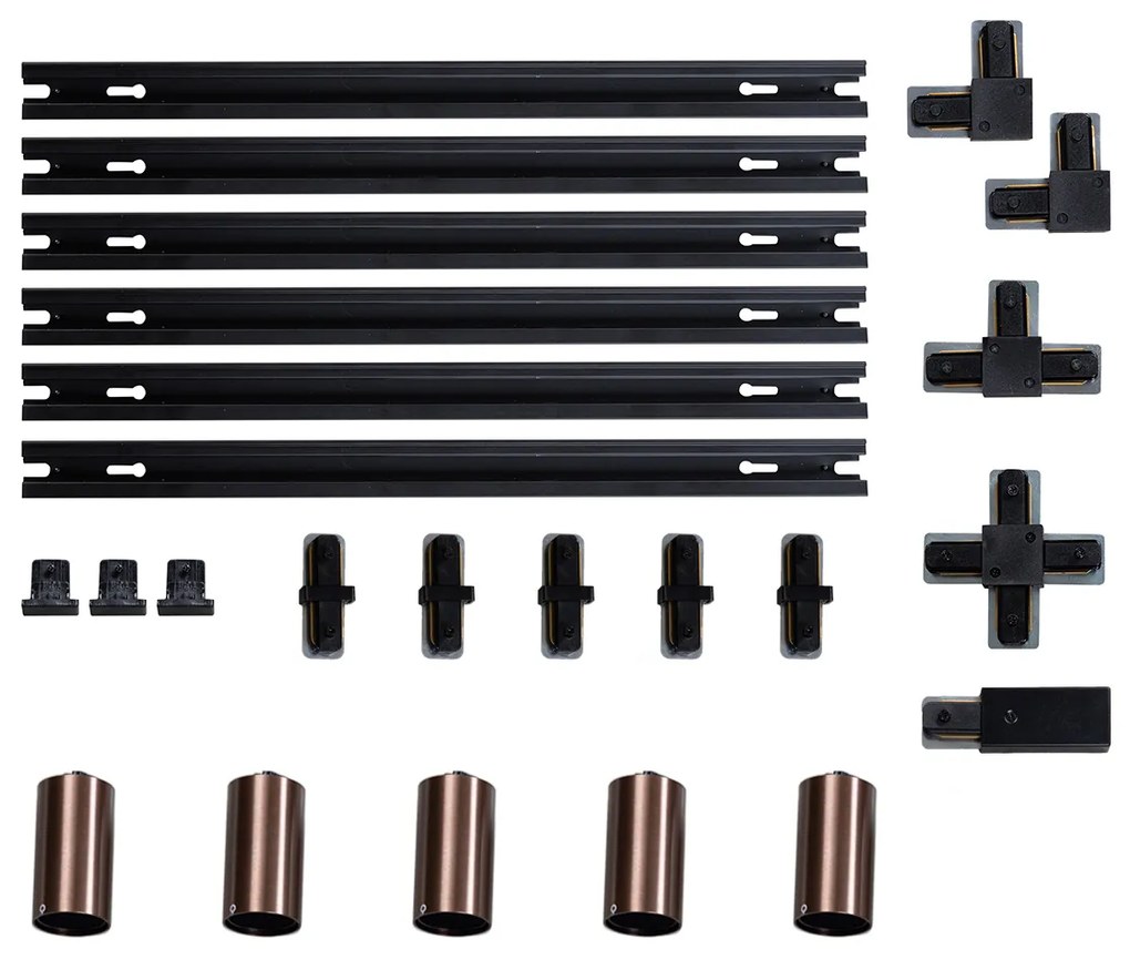 Sistem modern de iluminat pe șine cu 5 spoturi bronz închis monofazat GU10 35mm - Iconic Ruby