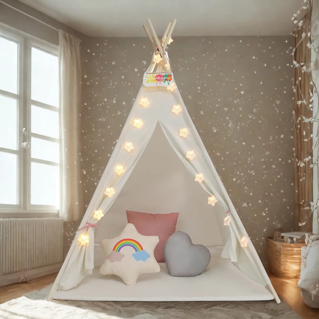 Cort tip teepee pentru copii JULIA, 160x120x120cm, bej/roz Jurhan