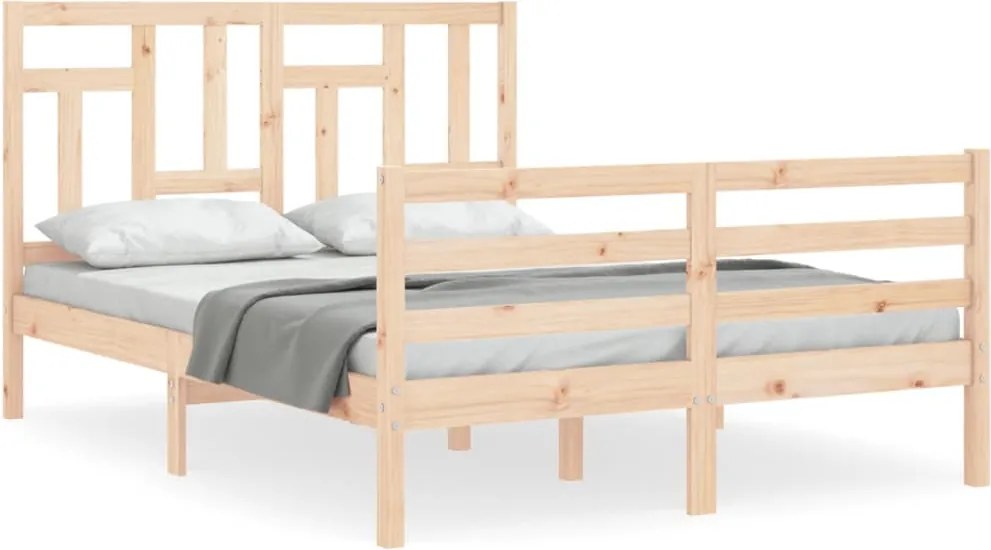 vidaXL Cadru de pat cu tăblie, dublu mic, lemn masiv