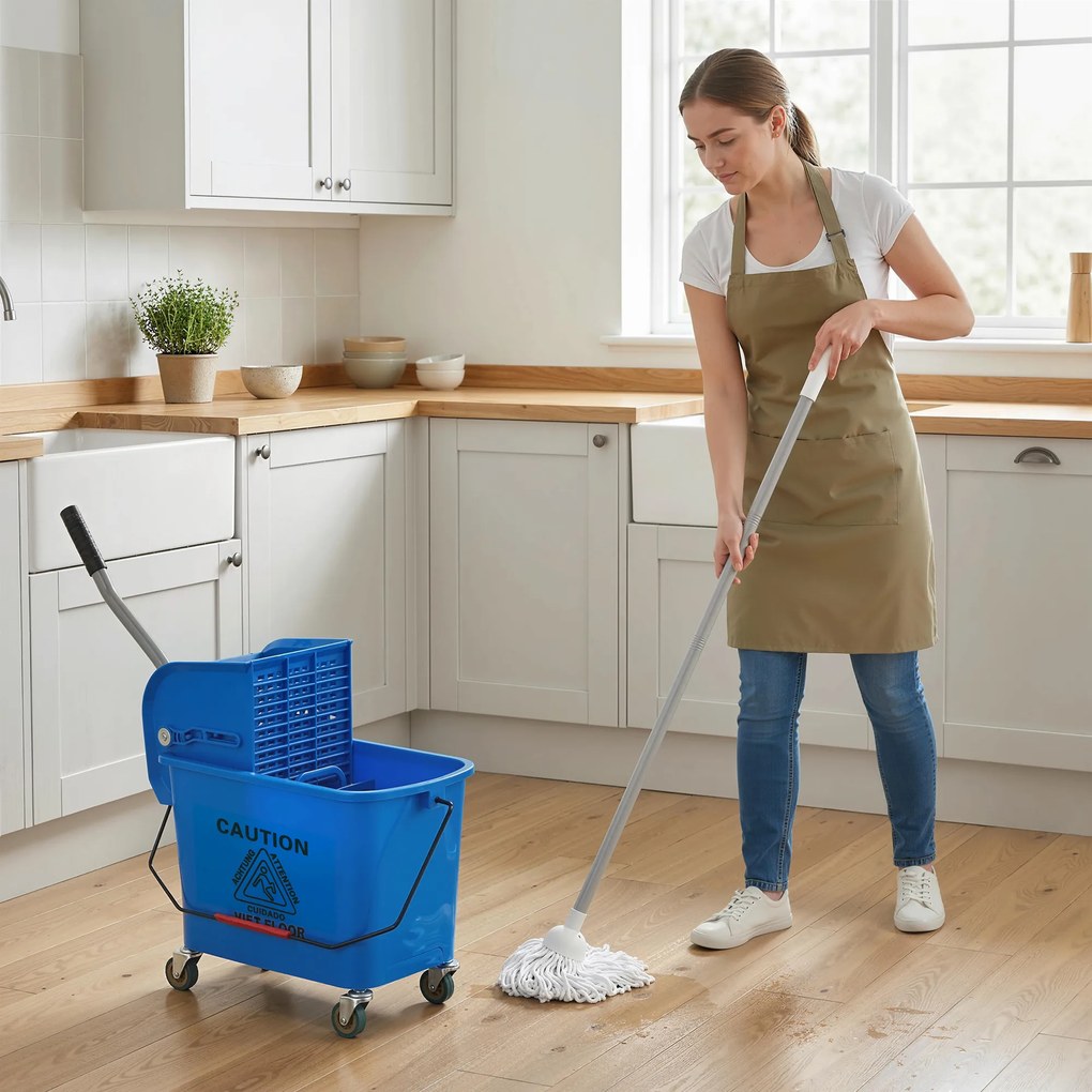 HOMCOM Găleată pentru mop cu stoarcere, panou separator și roți, capacitate 20 L pentru curățenie casnică 45x26,5x70 cm albastru | Aosom Romania