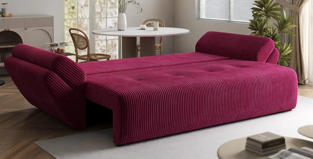 Canapea extensibilă dumonde cu ladă de depozitare si sezut confortabil din spuma high-density, Berlin Zoom Red 250x100 cm